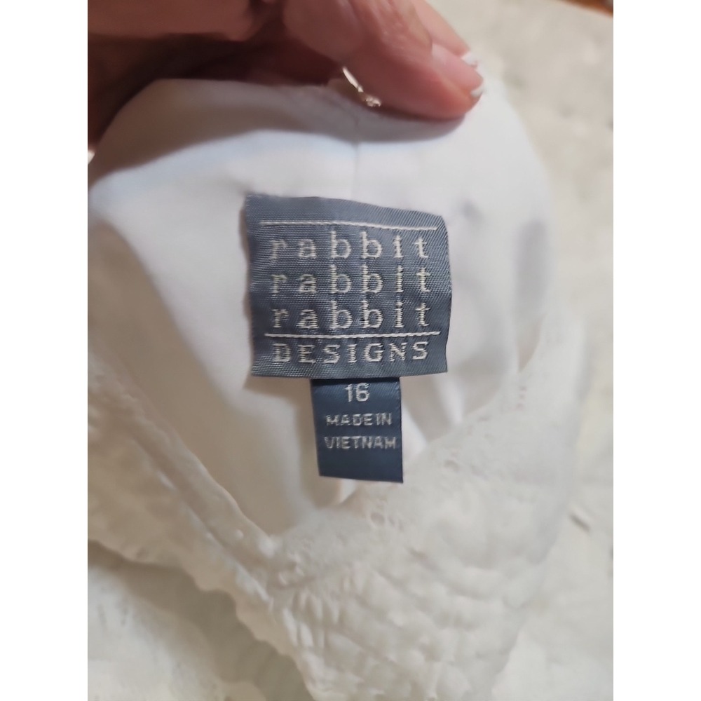 Rabbit Rabbit Rabbit Designs White Chevron Lace Midi‎ Dress Ruffled HEM 16 - Picture 8 of 10
